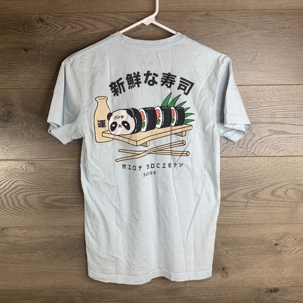Riot Society Sushi Panda Graphic T-Shirt S White Crewneck Short Sleeve 100% Cott - Picture 4 of 6
